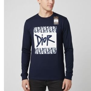 Dior Men's Dark Blue Graphic Long Sleeve Tee